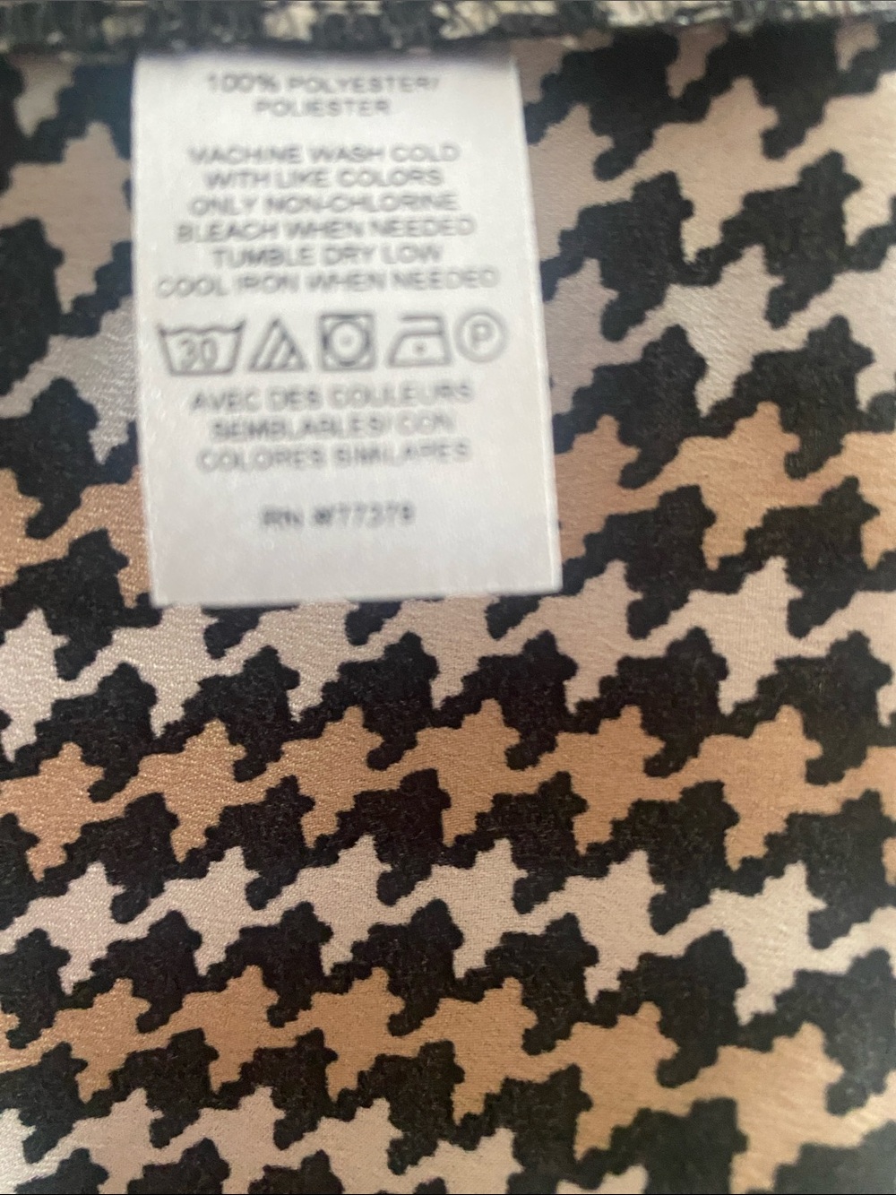 Ann Taylor Black, White, Grey and Tan Houndstooth Tie-Neck Blouse - Picture 8 of 8